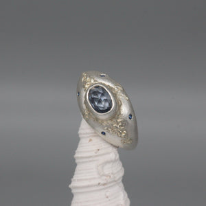 Sapphire and silver bombé ring, size L