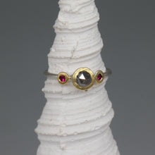 Load image into Gallery viewer, Rose cut diamond and ruby ring in silver and gold, size K 1/2