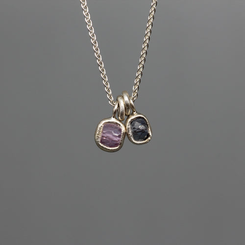 Double grey and pink sapphire pendant necklace, sterling silver