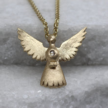 Load image into Gallery viewer, 9ct Yellow Gold Dove Pendant Necklace with Rose Cut Diamond by Tamara Gomez 1