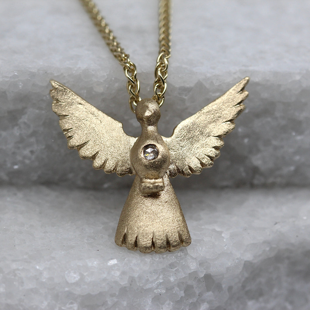 9ct Yellow Gold Dove Pendant Necklace with Rose Cut Diamond by Tamara Gomez 1