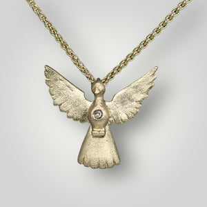 9ct Yellow Gold Dove Pendant Necklace with Rose Cut Diamond by Tamara Gomez 4