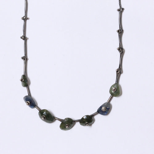 Blue and green sapphire sequin pendant necklace in sterling silver by Tamara Gomez 1