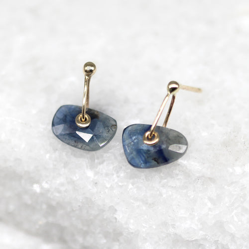 Blue Sapphire Slice Sequin Earrings in 9ct Yellow Gold