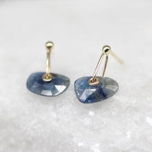 Load image into Gallery viewer, Blue Sapphire Slice Sequin Earrings in 9ct Yellow Gold