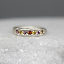 Load image into Gallery viewer, Sunset Sapphire Half Eternity Ring in Sterling Silver