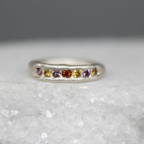Sunset Sapphire Half Eternity Ring in Sterling Silver