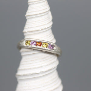 Sunset Sapphire Five Stone Half Eternity Ring in Sterling Silver
