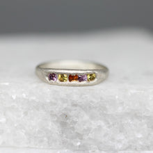 Load image into Gallery viewer, Sunset Sapphire Five Stone Half Eternity Ring in Sterling Silver