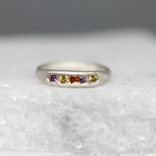 Sunset Sapphire Five Stone Half Eternity Ring in Sterling Silver