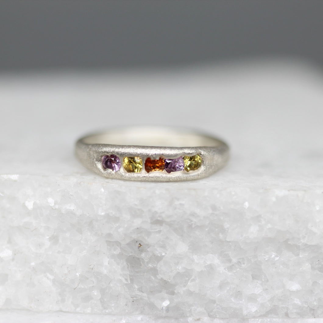 Sunset Sapphire Five Stone Half Eternity Ring in Sterling Silver