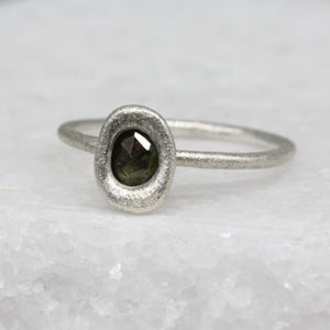 Dark Green Sapphire Sculpted Stacking Ring in Sterling Silver