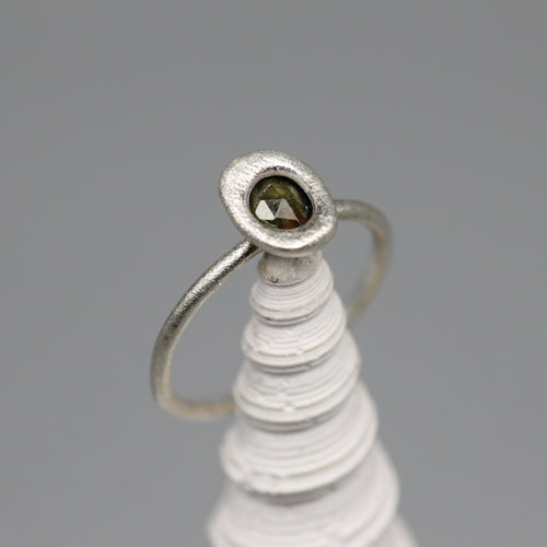 Dark Green Sapphire Sculpted Stacking Ring in Sterling Silver