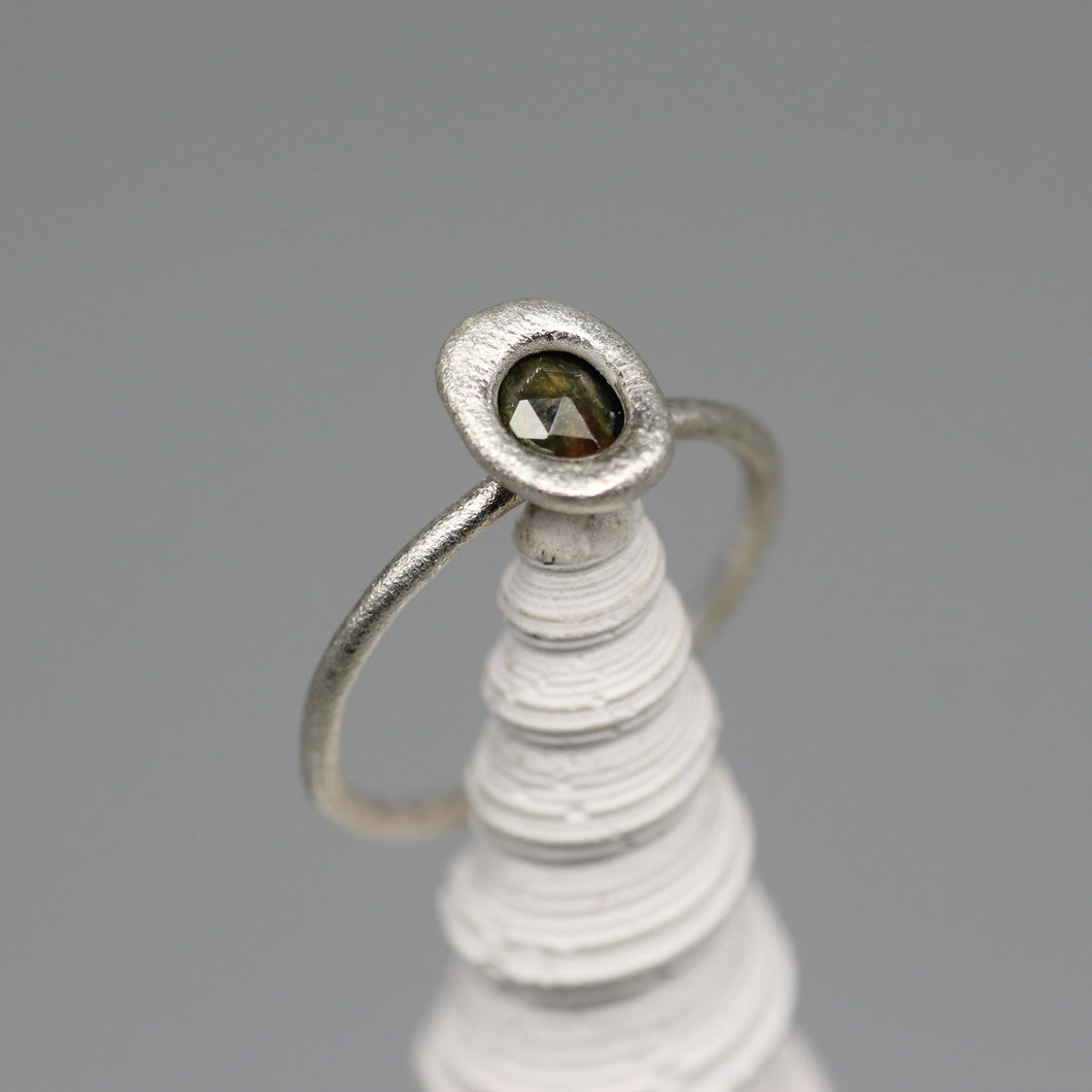 Dark Green Sapphire Sculpted Stacking Ring in Sterling Silver