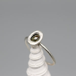 Dark Green Sapphire Sculpted Stacking Ring in Sterling Silver
