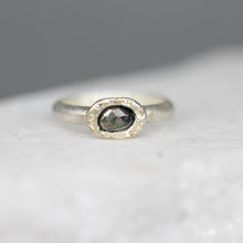Load image into Gallery viewer, Blue Green Rose Cut Sapphire Ring in Sterling Silver with Gold Flecks