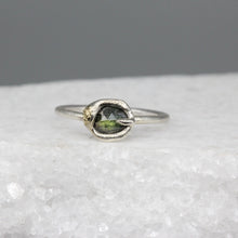 Load image into Gallery viewer, Single Claw Molten Set Sapphire Ring in Sterling Silver with 18ct Gold Detail