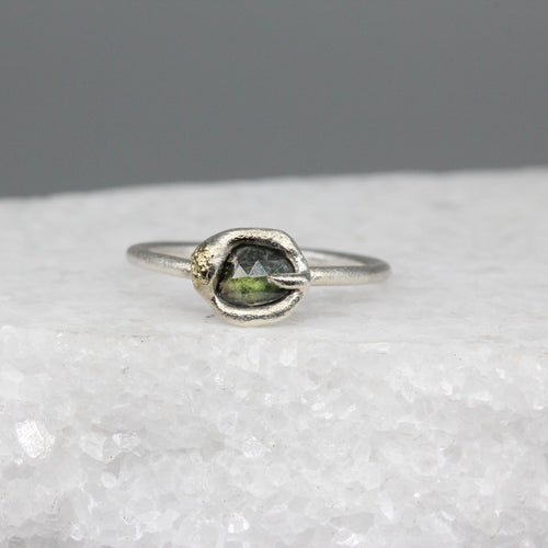 Single Claw Molten Set Sapphire Ring in Sterling Silver with 18ct Gold Detail