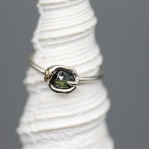 Single Claw Molten Set Sapphire Ring in Sterling Silver with 18ct Gold Detail