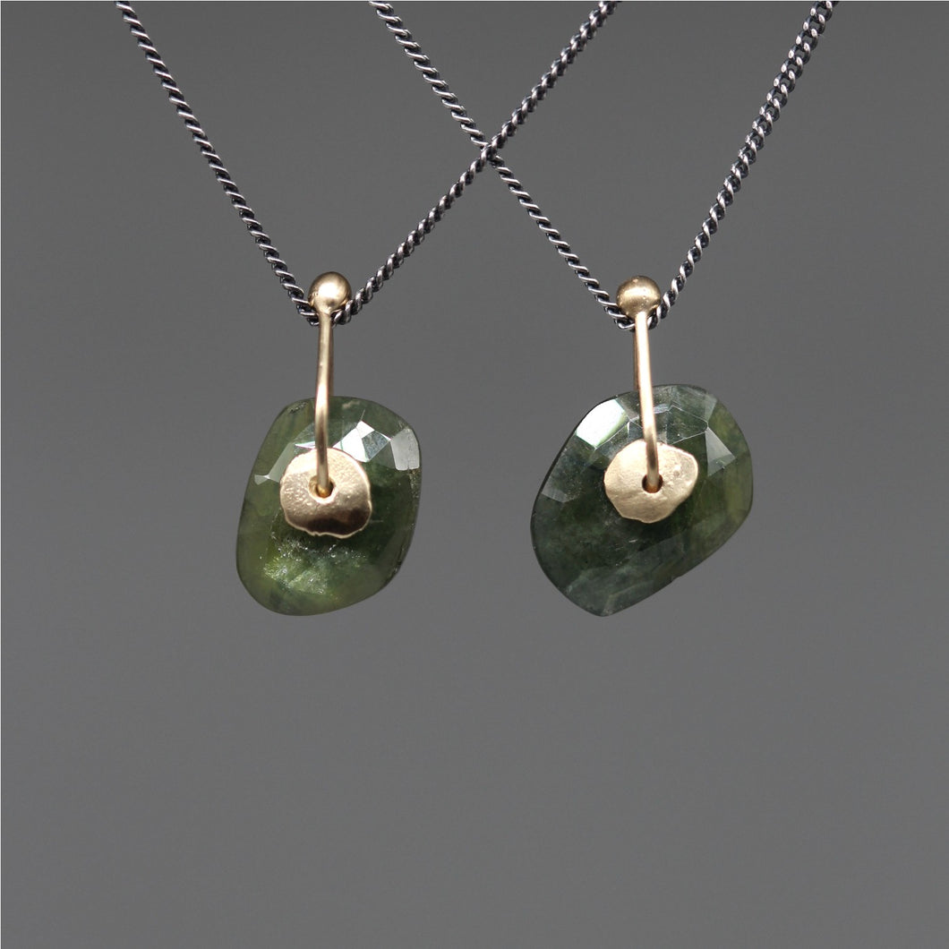Forest Green Sapphire Slice Sequin Pendant Necklace