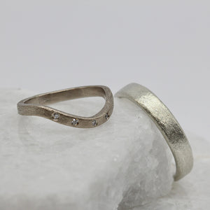 Organic White Gold Wedding Bands - His and Hers Textured Ring Set with diamonds by Tamara Gomez 1
