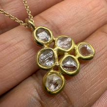 Load image into Gallery viewer, Rough diamond triangle necklace in 18ct yellow gold set with six white rough diamonds totalling 2.5ct by Tamara Gomez 