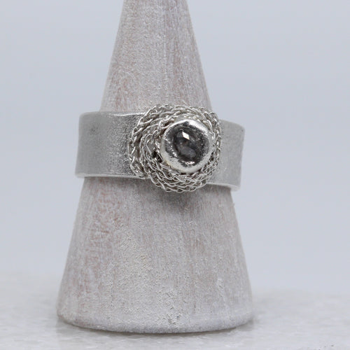 Rough diamond wide ring in sterling silver by Tamara Gomez 1