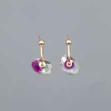 Load image into Gallery viewer, Pair of pink and lemon watercolour sapphire earrings in yellow gold sequin-style setting, handcrafted by Tamara Gomez