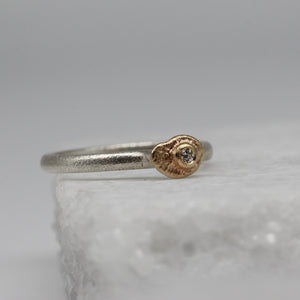 Sterling Silver and Gold Oddity Ring with White Diamond by Tamara Gomez 1