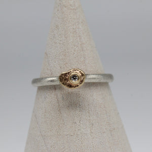 Sterling Silver and Gold Oddity Ring with White Diamond by Tamara Gomez 2