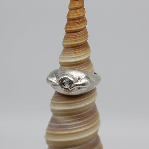 Moissanite bombé ring in sterling silver by Tamara Gomez