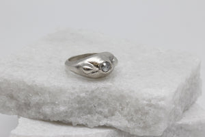 Moissanite bombé ring in sterling silver