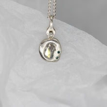 Load image into Gallery viewer, Diamond slice pendant necklace in sterling silver with blue diamonds by Tamara Gomez