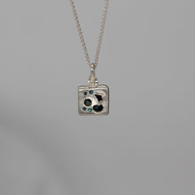 Load image into Gallery viewer, Sapphire and diamond square composition pendant necklace in sterling silver by Tamara Gomez