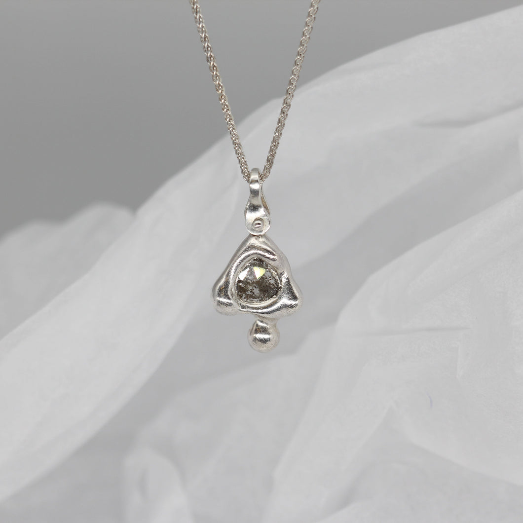 Crying diamond slice triangle pendant necklace in sterling silver