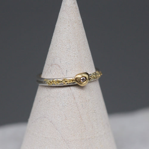 Textured Silver and Gold Ring with Diamond Accent by Tamara Gomez
