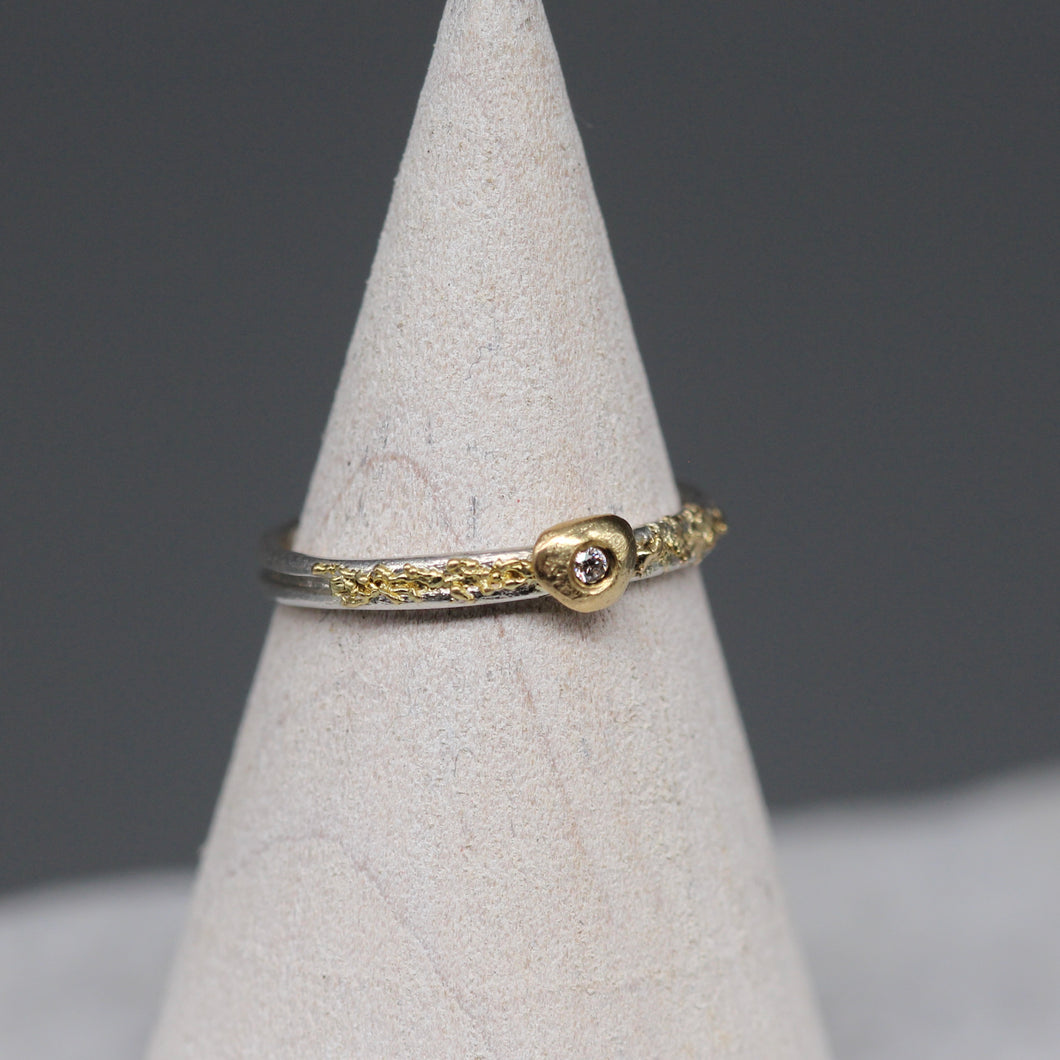 Textured Silver and Gold Ring with Diamond Accent by Tamara Gomez