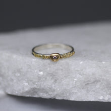 Load image into Gallery viewer, Textured Silver and Gold Ring with Diamond Accent by Tamara Gomez