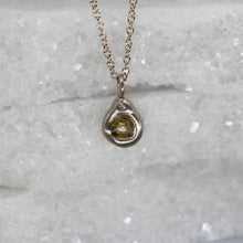 Load image into Gallery viewer, Rough green diamond pendant necklace in white gold and tiny diamond detail by Tamara Gomez