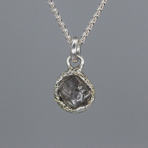 Rough Diamond Pendant Necklace in Sterling Silver with Gold Detail
