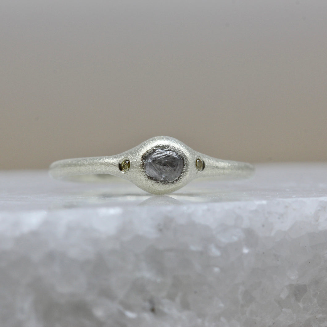 TGRDR60 Rough Diamond Ring in White Gold with Yellow Diamond Accents by Tamara Gomez 2