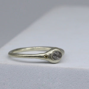 TGRDR60 Rough Diamond Ring in White Gold with Yellow Diamond Accents by Tamara Gomez 4