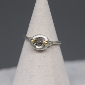 Molten Set Rough Diamond Ring in Silver with 18ct Gold Accents by Tamara Gomez