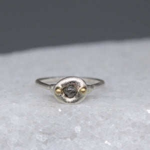 Molten Set Rough Diamond Ring in Silver with 18ct Gold Accents by Tamara Gomez