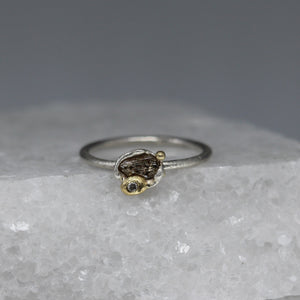 Molten Set Rough Diamond & White Diamond Accent Ring in Silver & Gold by Tamara Gomez