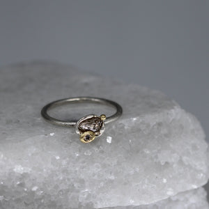 Molten Set Rough Diamond & White Diamond Accent Ring in Silver & Gold by Tamara Gomez