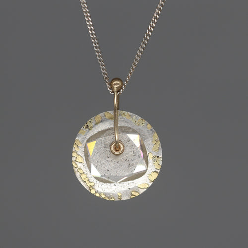 Mixed Metal Sequin Pendant Necklace with Moissanite Slice