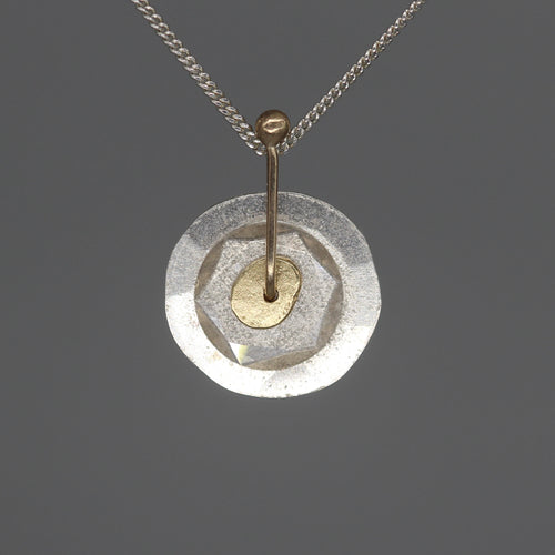 Mixed Metal Sequin Pendant Necklace with Moissanite Slice – Minimalist Design  by Tamara Gomez