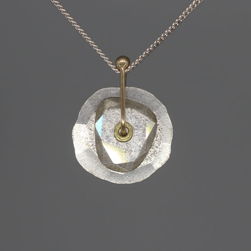 Mixed Metal Sequin Pendant Necklace with Amorphous Moissanite Slice