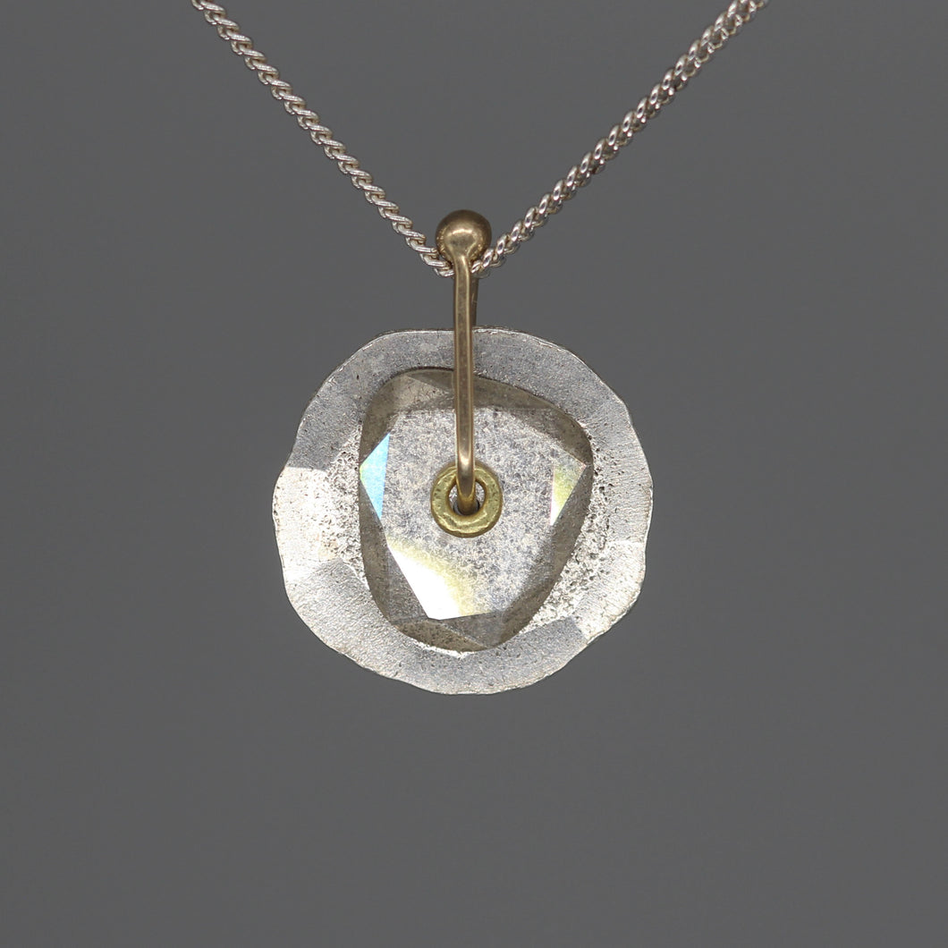 Mixed Metal Sequin Pendant Necklace with Amorphous Moissanite Slice